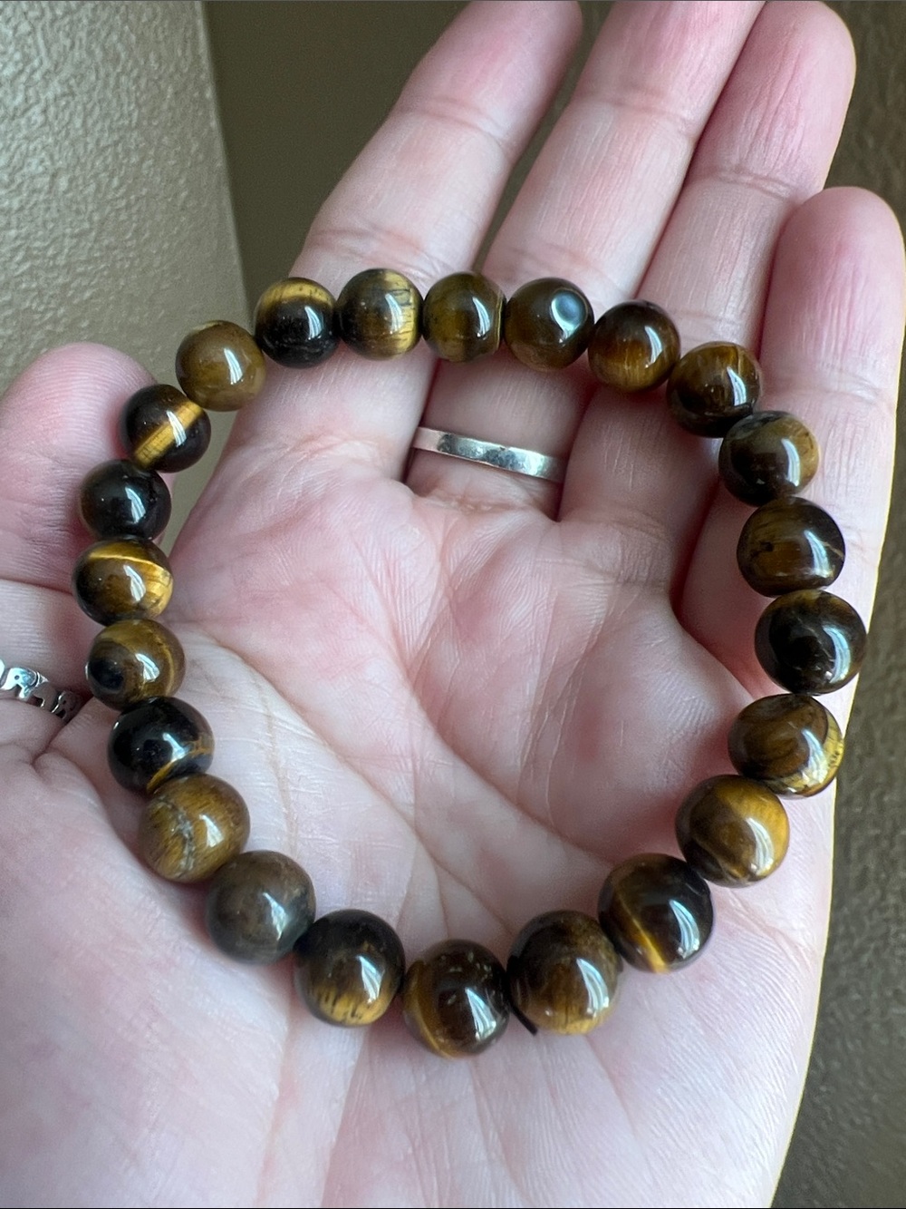 Tiger Eye Beaded Stretch Bracelet - Brown 8mm beads, Size 6.5
